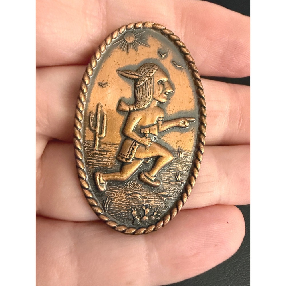 Vintage Bell Trading Post Brooch Solid Copper Native American Running